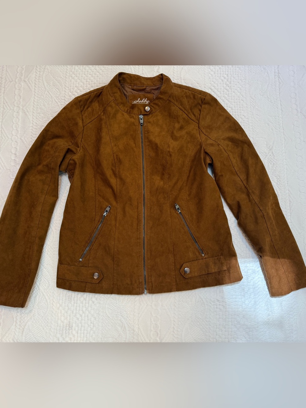 Sebby Brown Faux Suede Zip Up Blazer Jacket Women's M Medium Biker Moto Basic